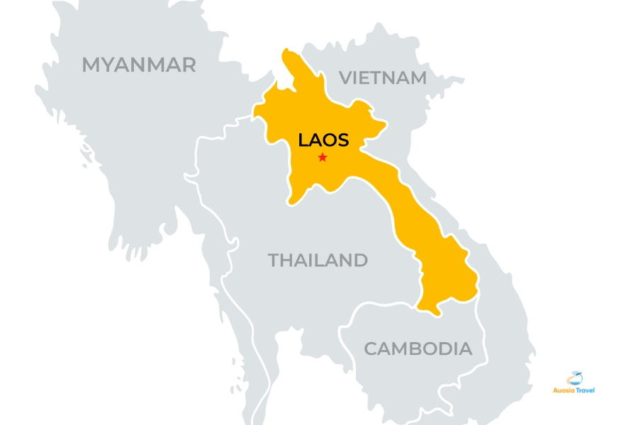 Map of Laos in Southeast Asia highlighting borders – Auasia Travel
